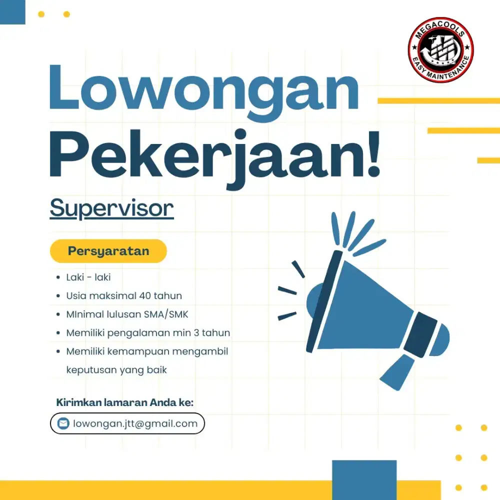 Lowongan SUPERVISOR berpengalaman