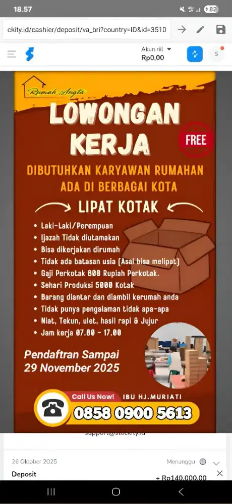 Lowongan kerja melipat kotak