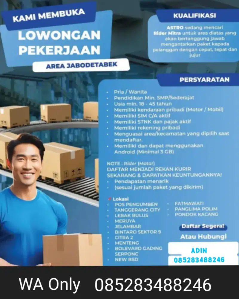 Di butuhkan kurir freelance