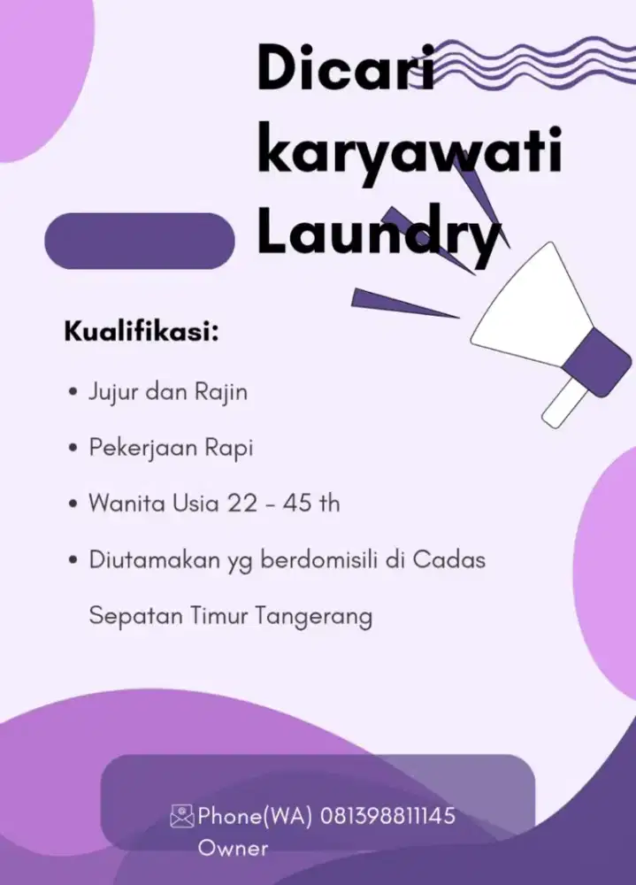 Di Cari Karyawati Laundry