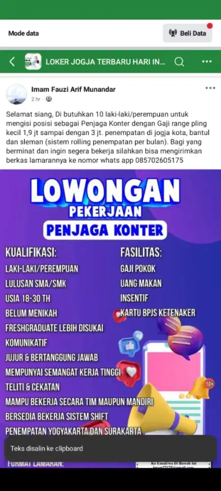 LOWONGAN PEKERJAAN PENJAGA KONTER, TEHNISI HP, DAN ADMIN GUDANG