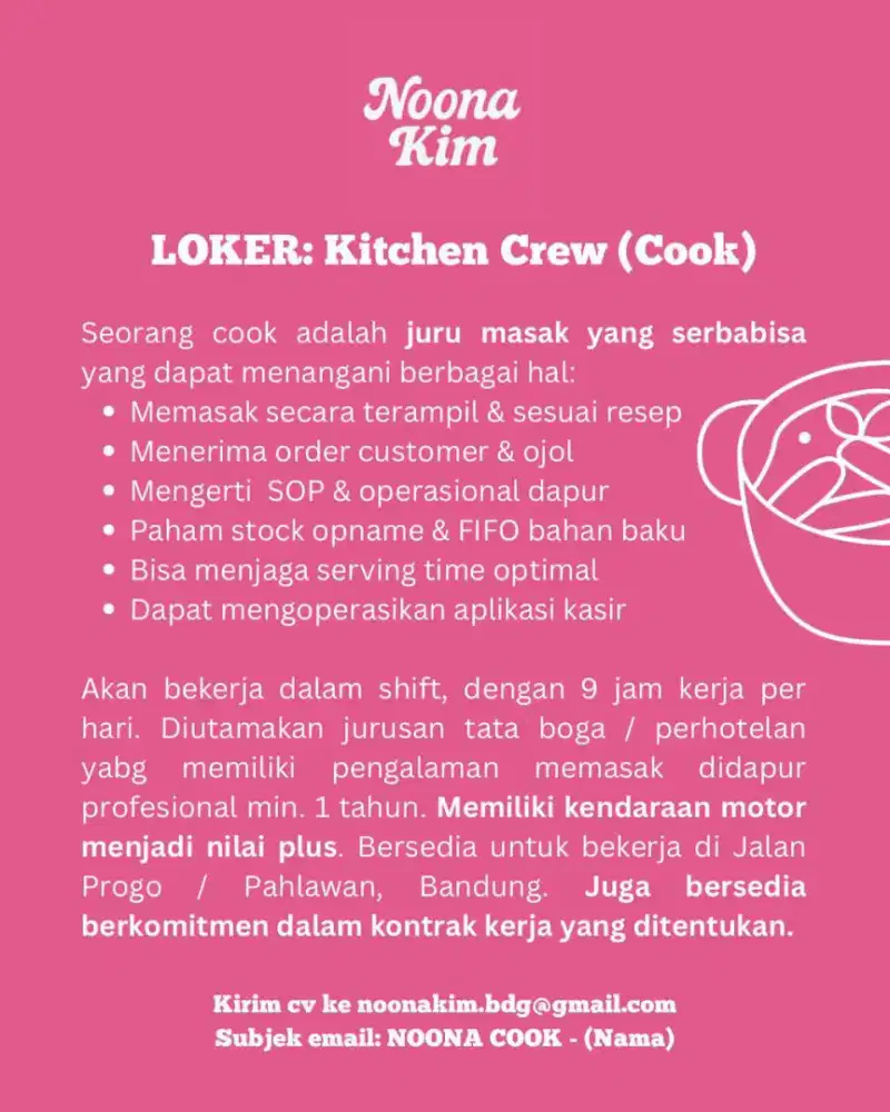LOKER : Kitchen Crew (Cook)