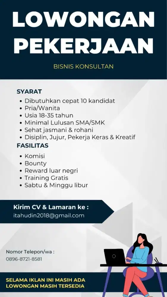 Dibutuhkan secepatnya 10 kandidat bisnis konsultan