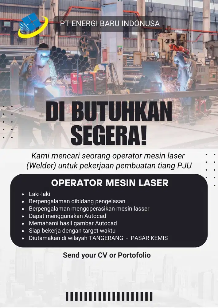 DIBUTUHKAN SEGERA OPERATOR MESIN LASER