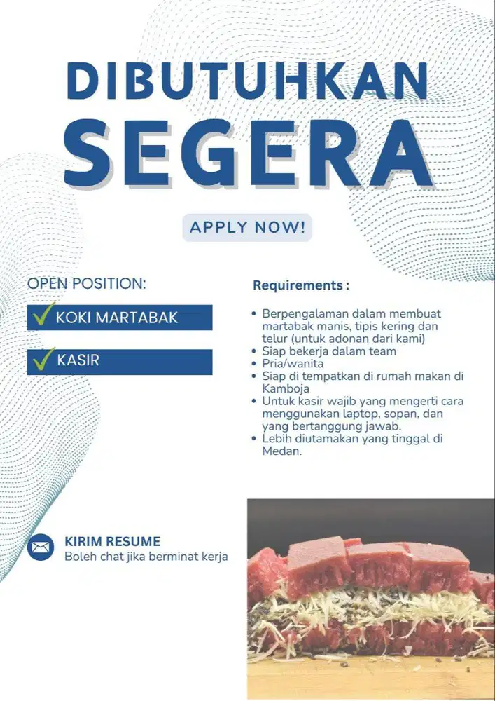 DICARI KOKI MARTABAK DAN KASIR BERPENGALAMAN