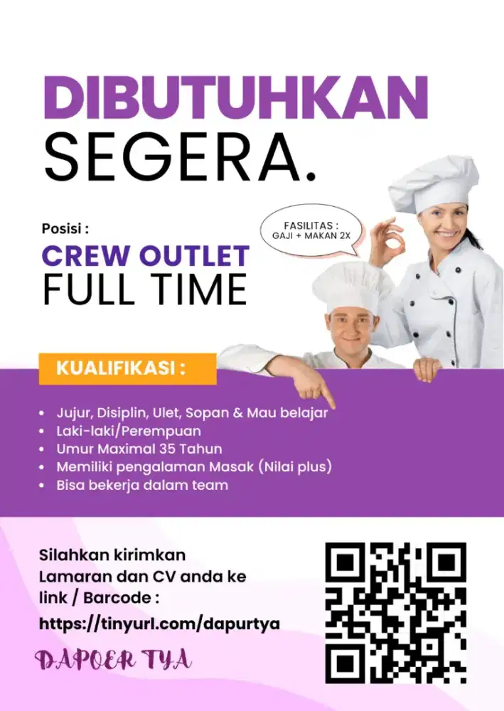 Dibutuhkan segera crew outlet