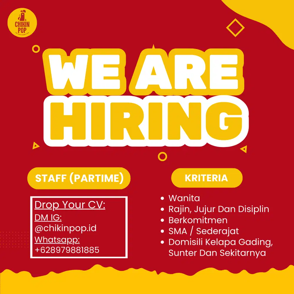 DIBUTUHKAN SEGERA STAFF JAGA BOOTH MAKANAN (PART - TIME)