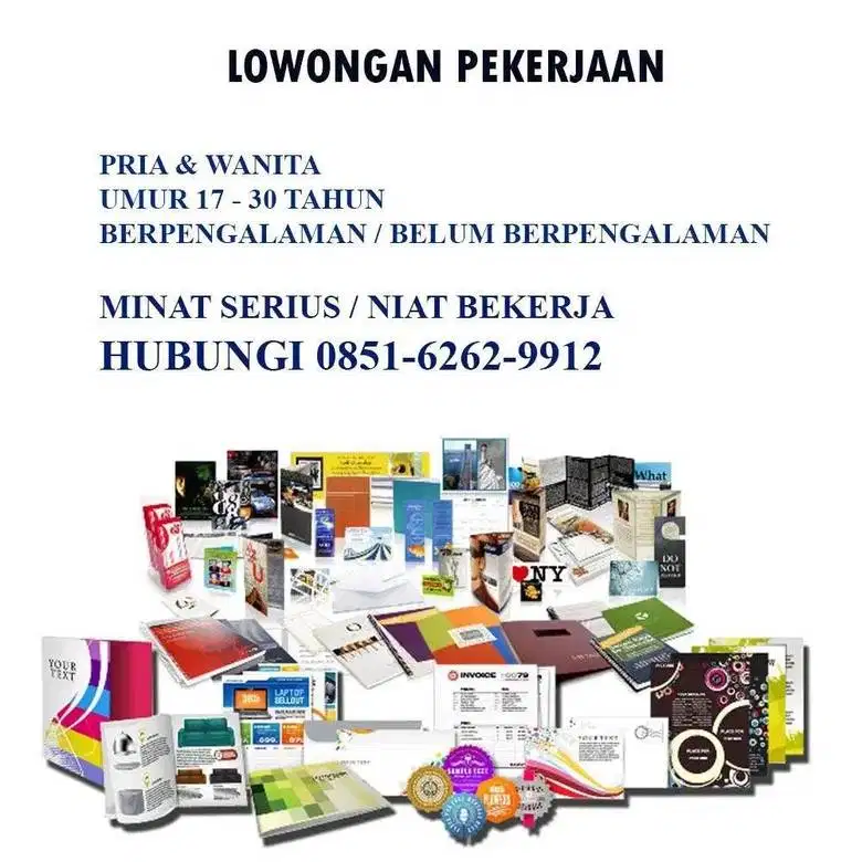 Lowongan Jakarta Staff Percetakan dan Home Produksi Admin Online Shop
