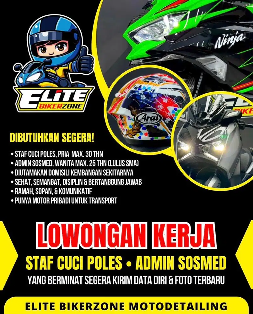 LOWONGAN KERJA CUCI POLES & DETAILING MOTOR STAF TEKNISI & SPV