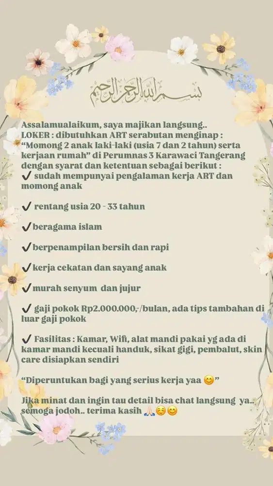 Loker ART Serabutan Tangerang