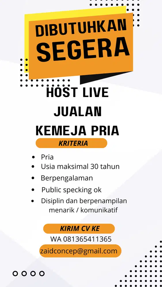 DI CARI HOST LIVE JUALAN KEMEJA PRIA