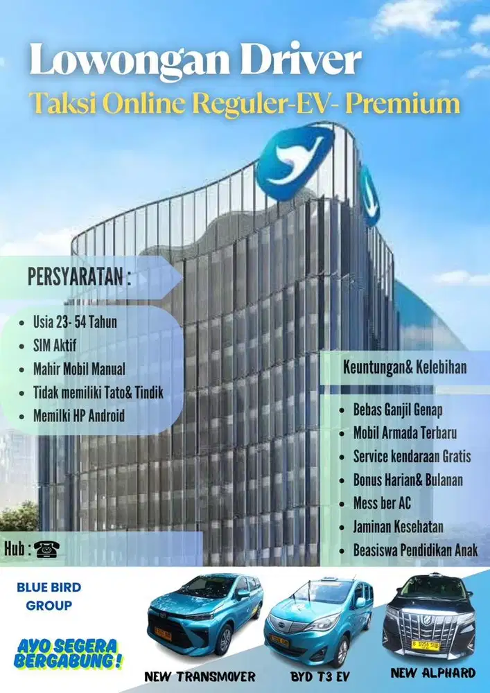Dibutuhkan 100 Driver Taksi Bluebird