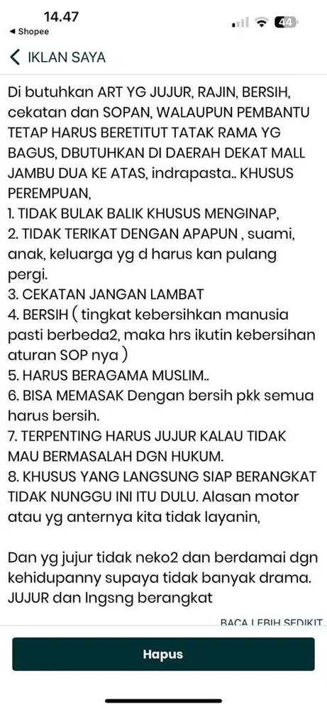 ART YANG MENGERJAKAN SMUA PEKERJAAN RUMAH TANGGA.