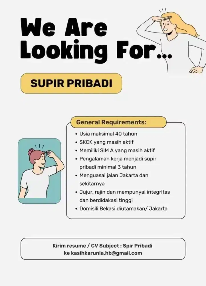 Dibutuhkan Supir Pribadi (Mobil matic Eropa)