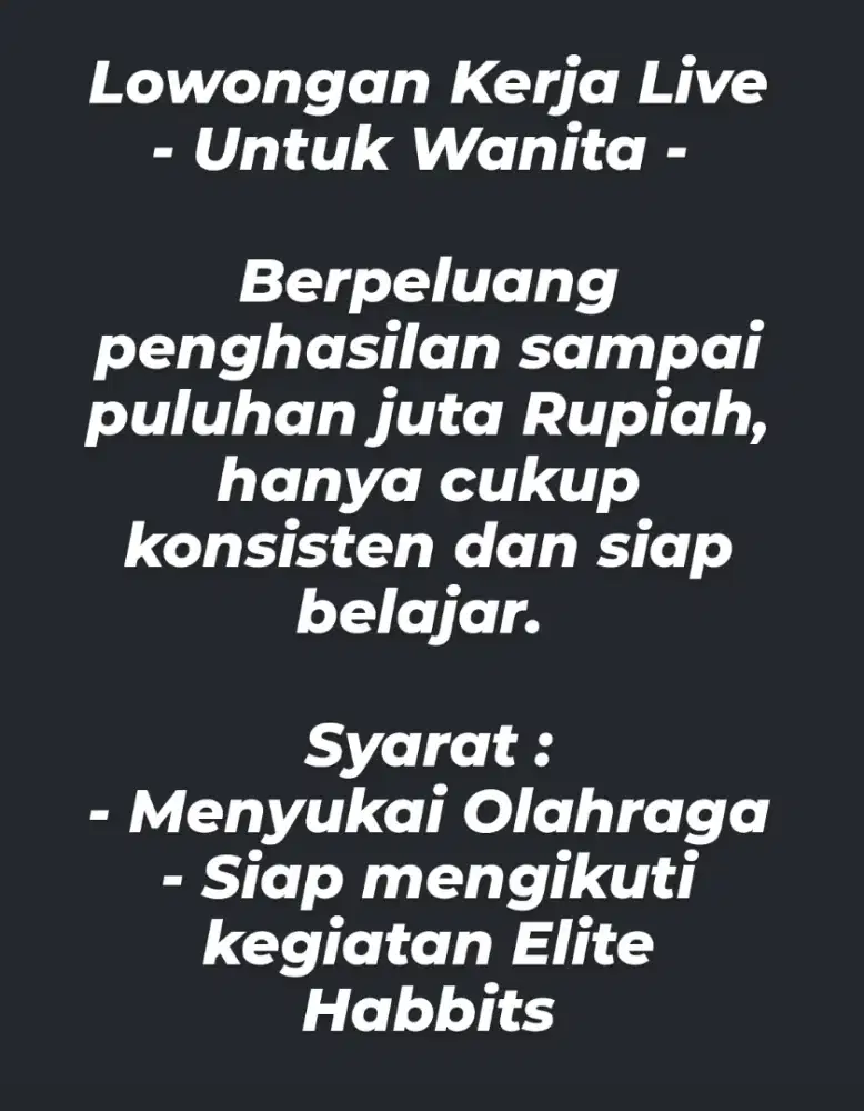Dicari Segera Wanita Freelance untuk Live di aplikasi Tiktok!!!