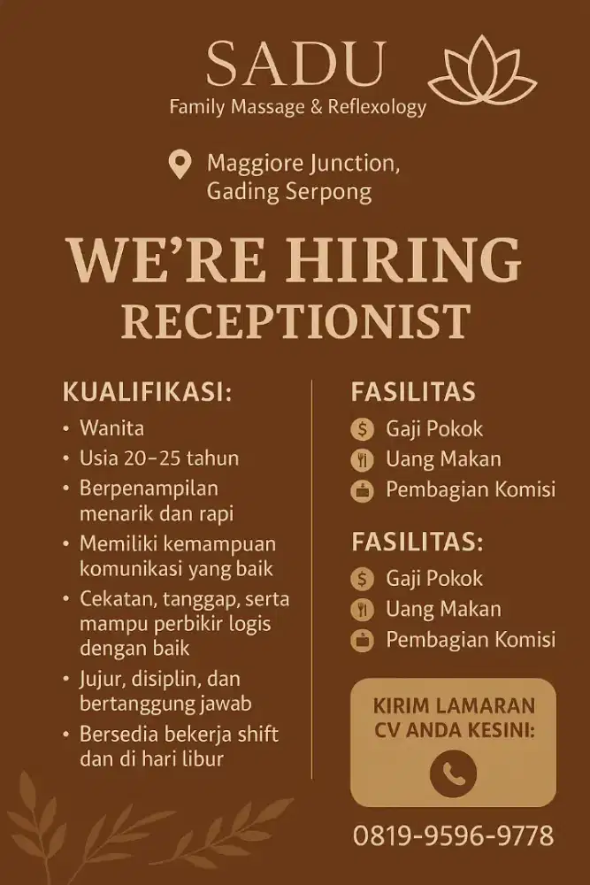 LOWONGAN KERJA RECEPTIONIST