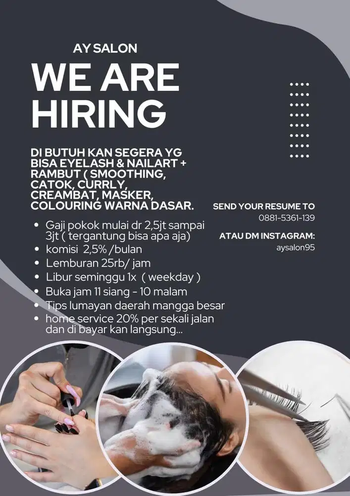 Lowongan kerja yg bisa eyelash, sylish rambut, nailart