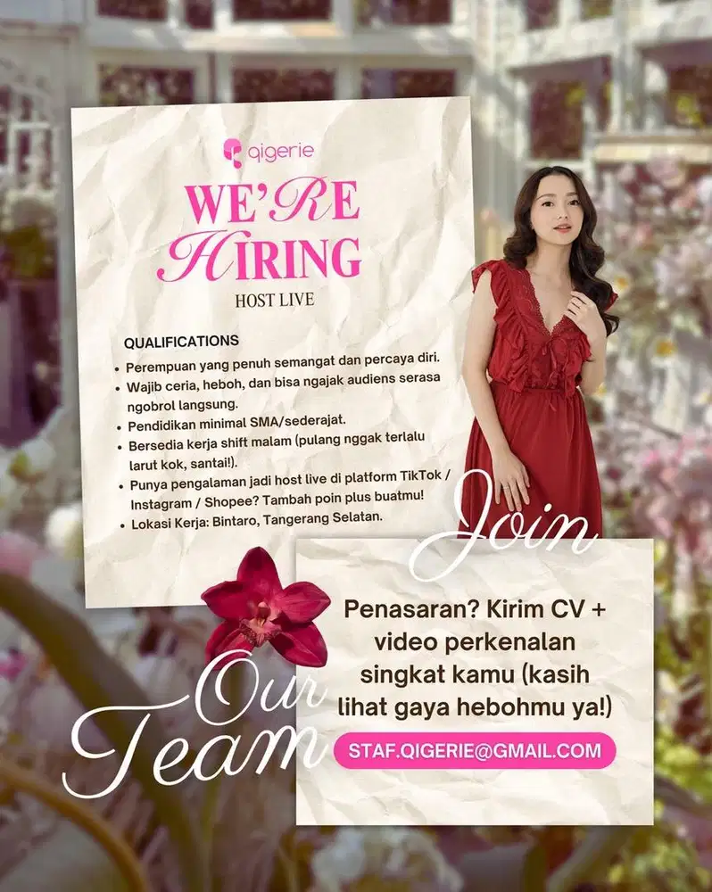 Dicari host live perempuan ( shift malam )
