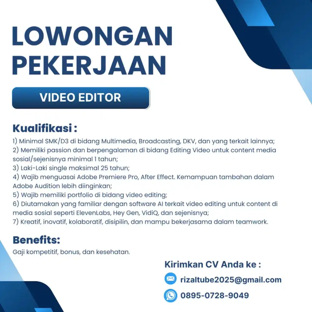 *Kami membutuhkan segera Video Editor!*