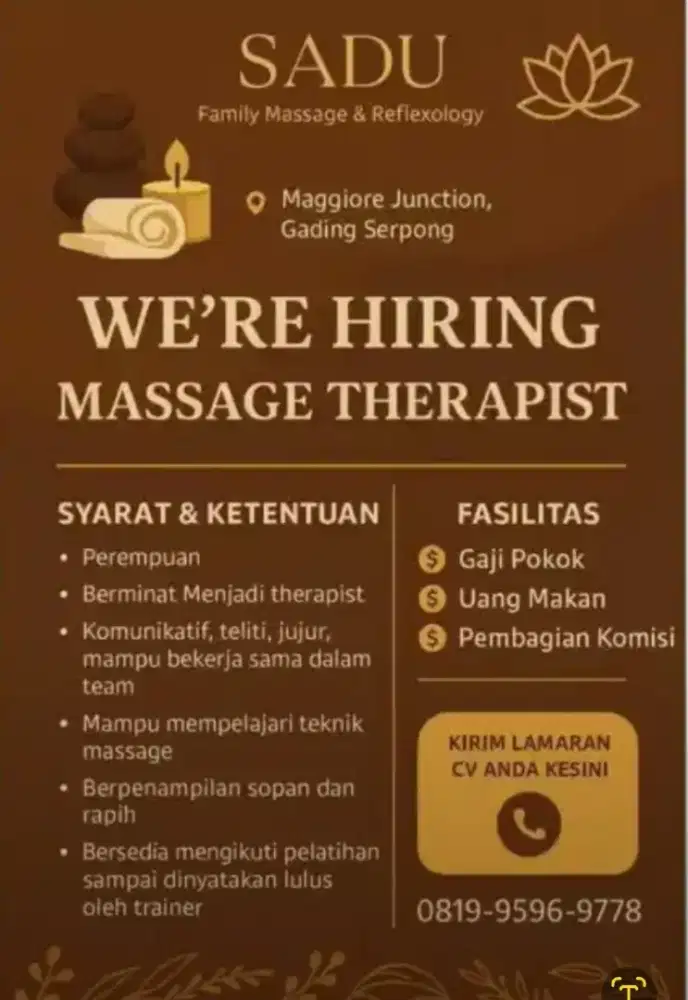 LOWONGAN KERJA THERAPIST WANITA