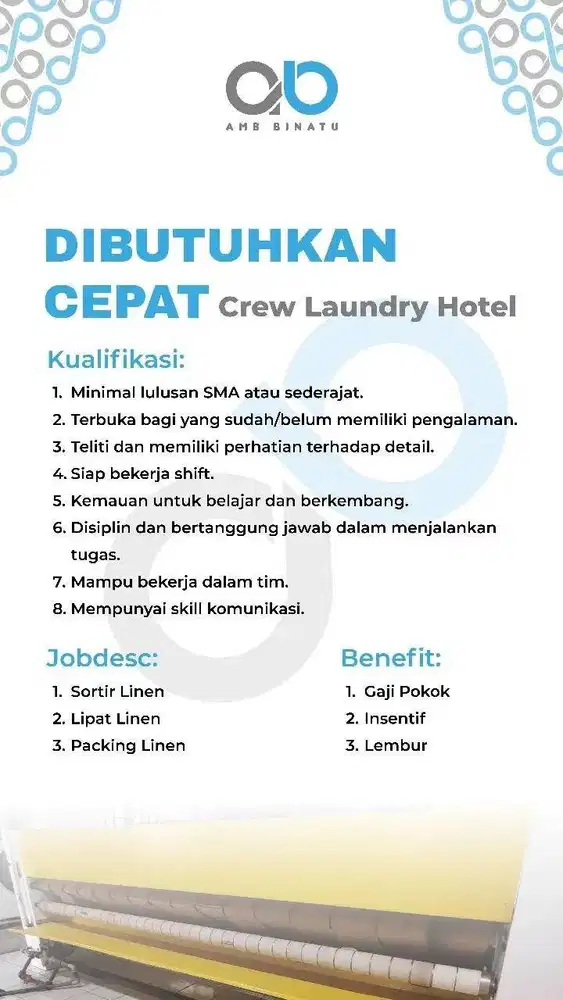LOWONGAN CREW LAUNDRY HOTEL