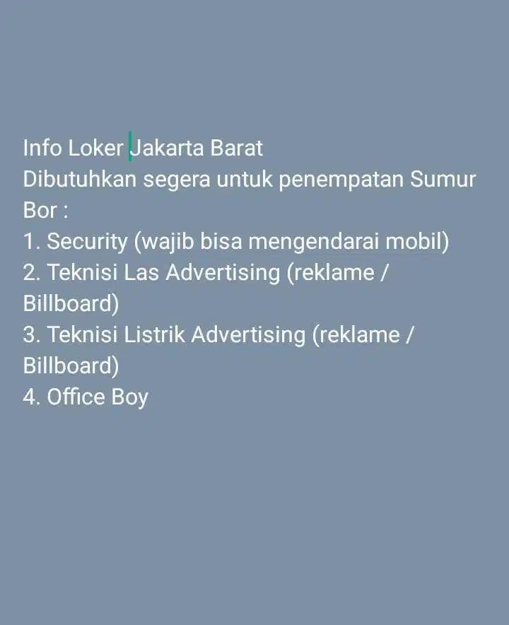 LOKER JAKARTA BARAT