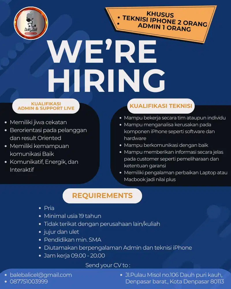 Dibutuhkan admin utnuk toko service