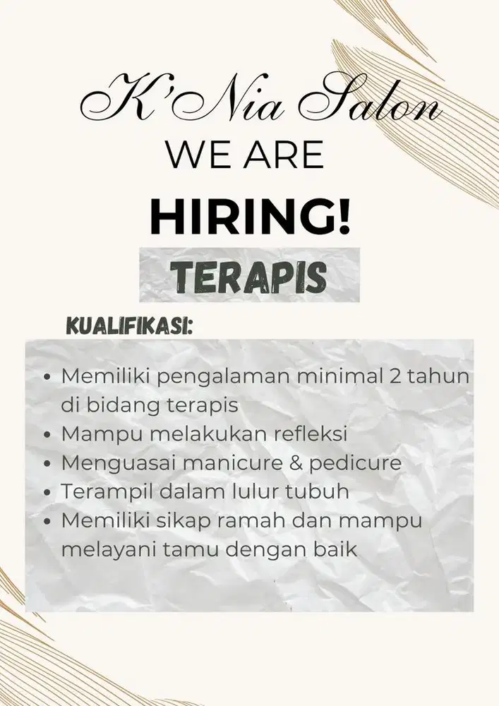 Lowongan Pekerjaan untuk posisi Terapis