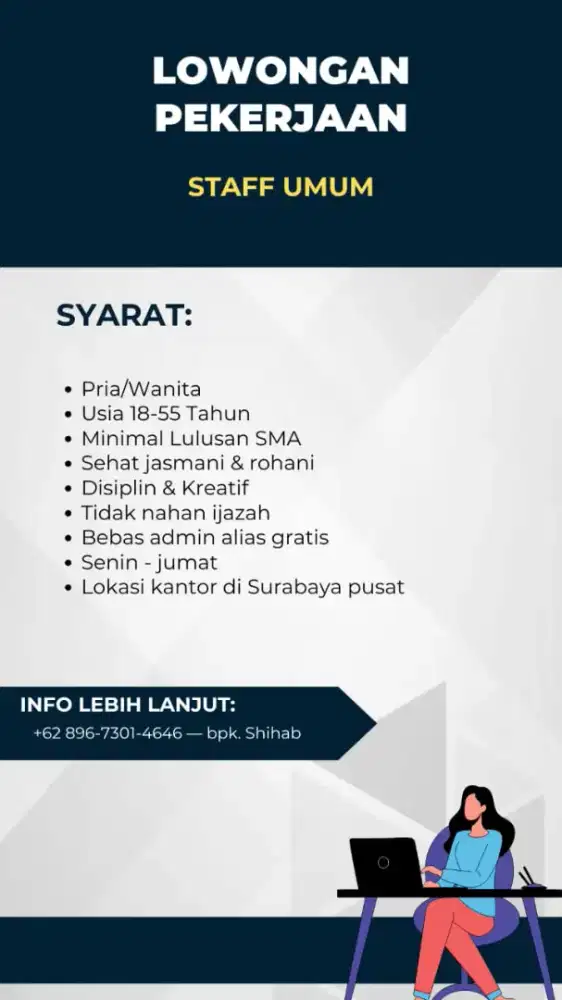 Dicari cepat staff kantor