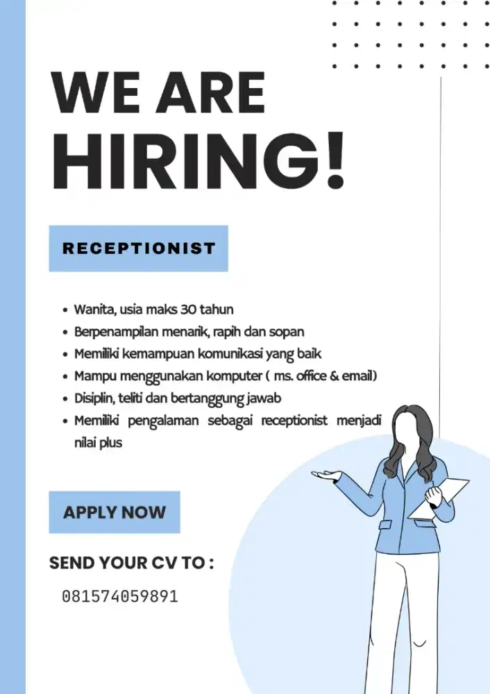 Dibutuhkan Receptionist