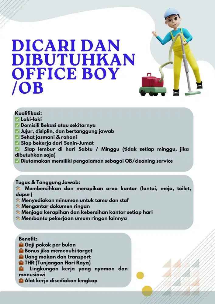 Lowongan Kerja: Office Boy (OB) Di Bekasi