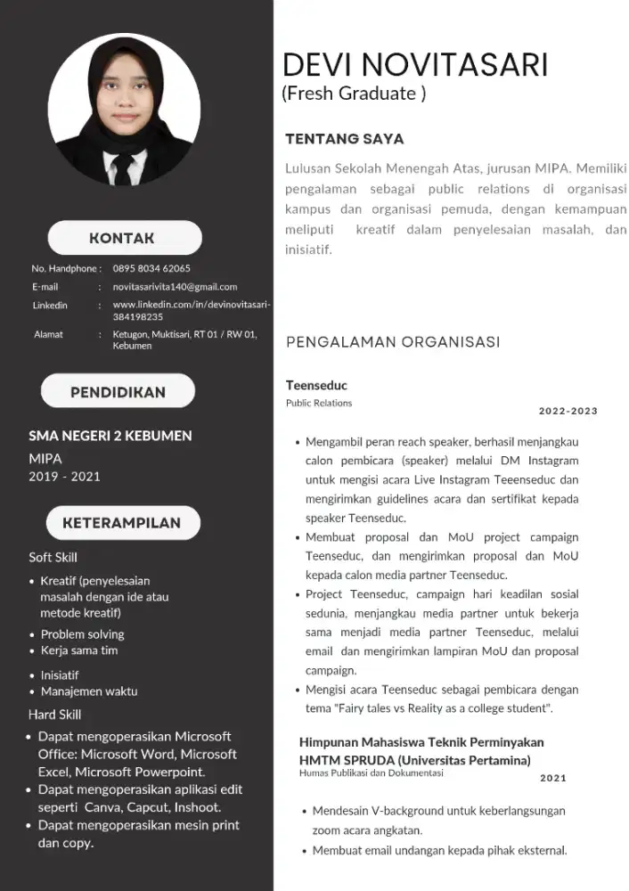 Ready to work (As Admin, Resepsionis, CS, etc)