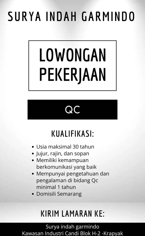 Lowongan Bagian QC