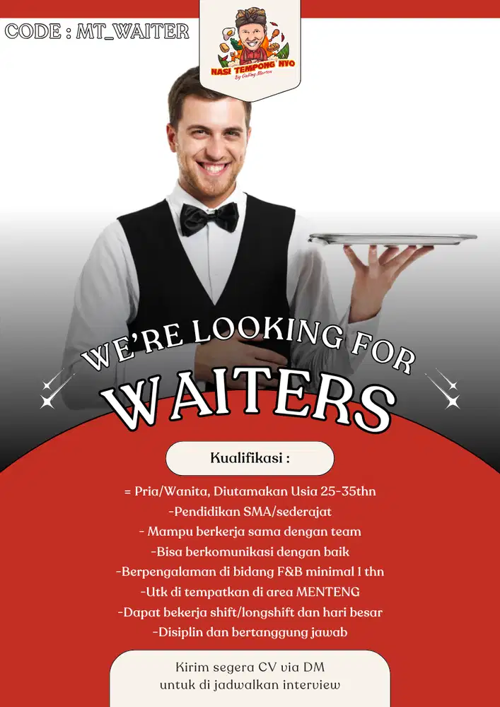 Lowongan Waiters dan Steward untuk di Menteng