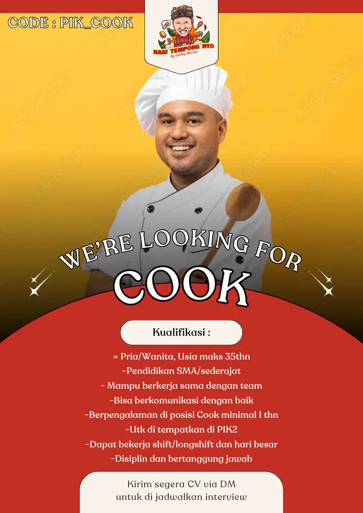 Lowongan Cook, Cook Helper, Waiters, dan Admin untuk Restoran di PIK2