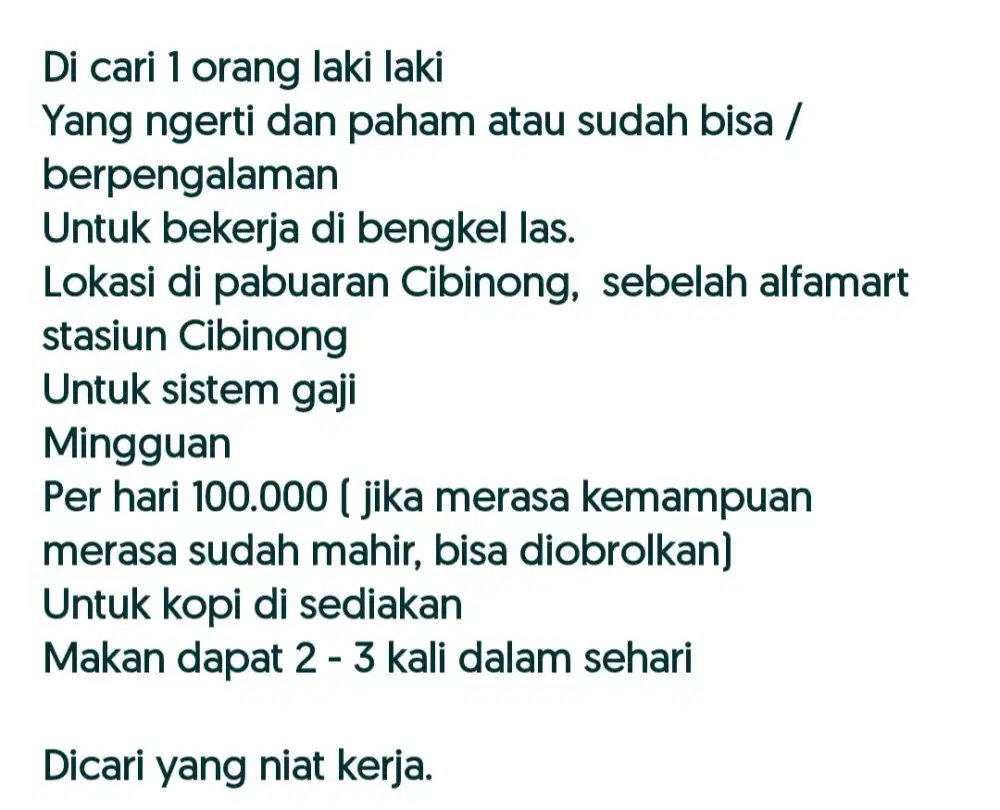 Mencari pekerja bengkel las