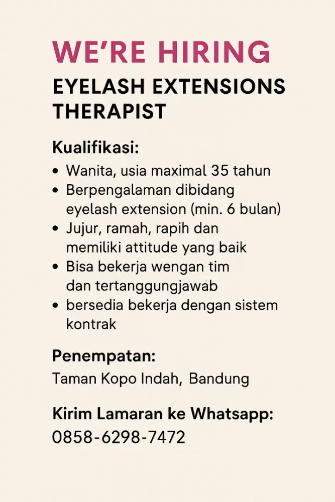 Dicari staff salon kecantikan
