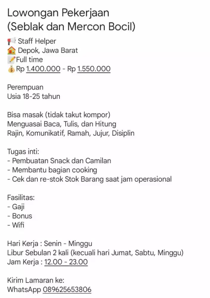 Loker di tempat makan khusus perempuan
