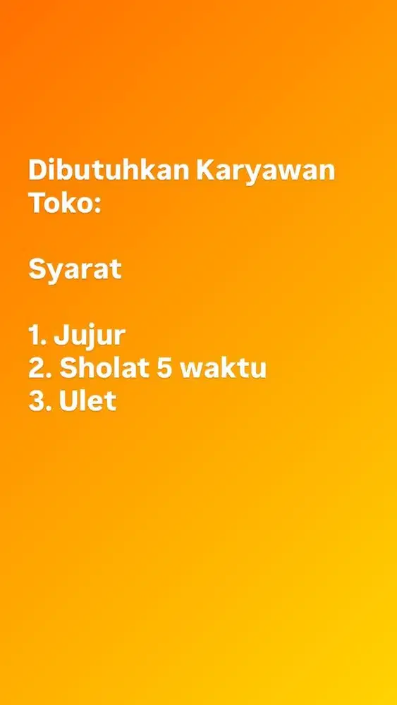 Dibutuhka Tenaga Kerja Karywaan Toko