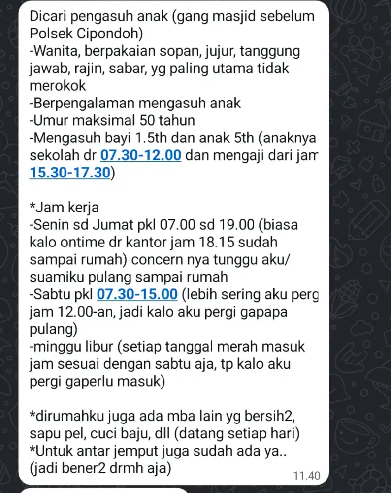 Di cari pengasuh bayi