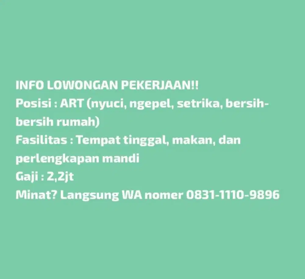 LOWONGAN PEKERJAAN ART SERABUTAN