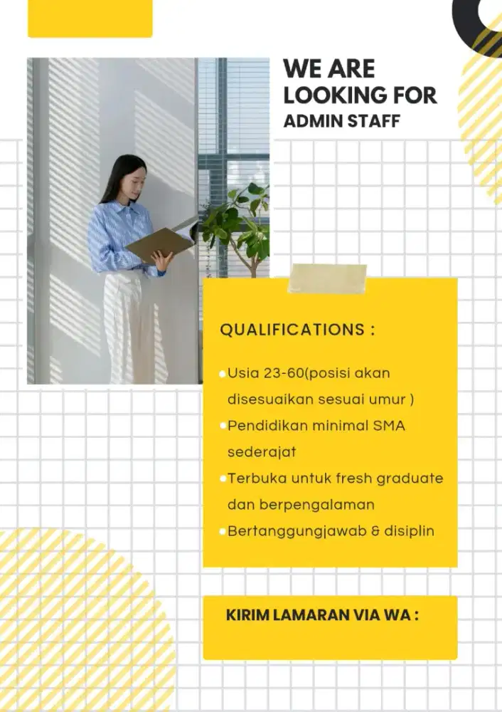 Di butuhkan admin dan CS area surabaya pusat