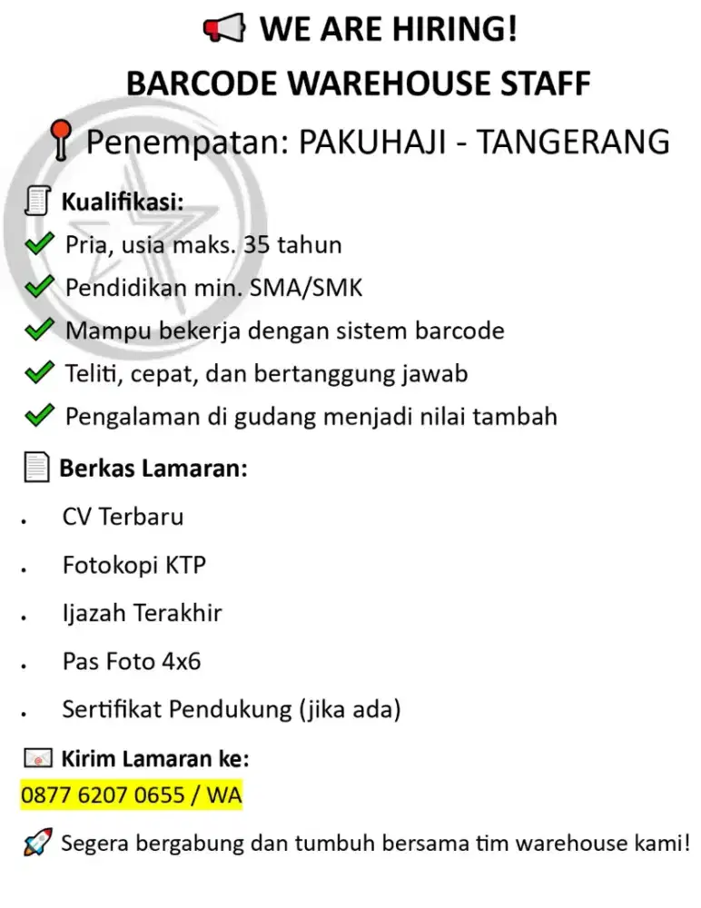 lowongan pekerjaan barcode warehouse