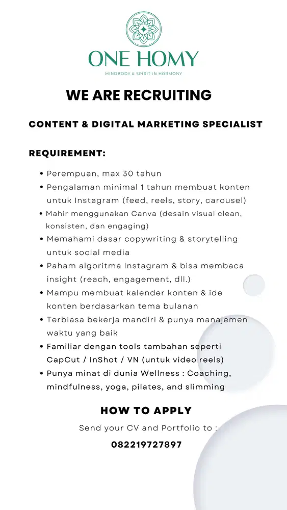 Dicari content creator & digital marketing
