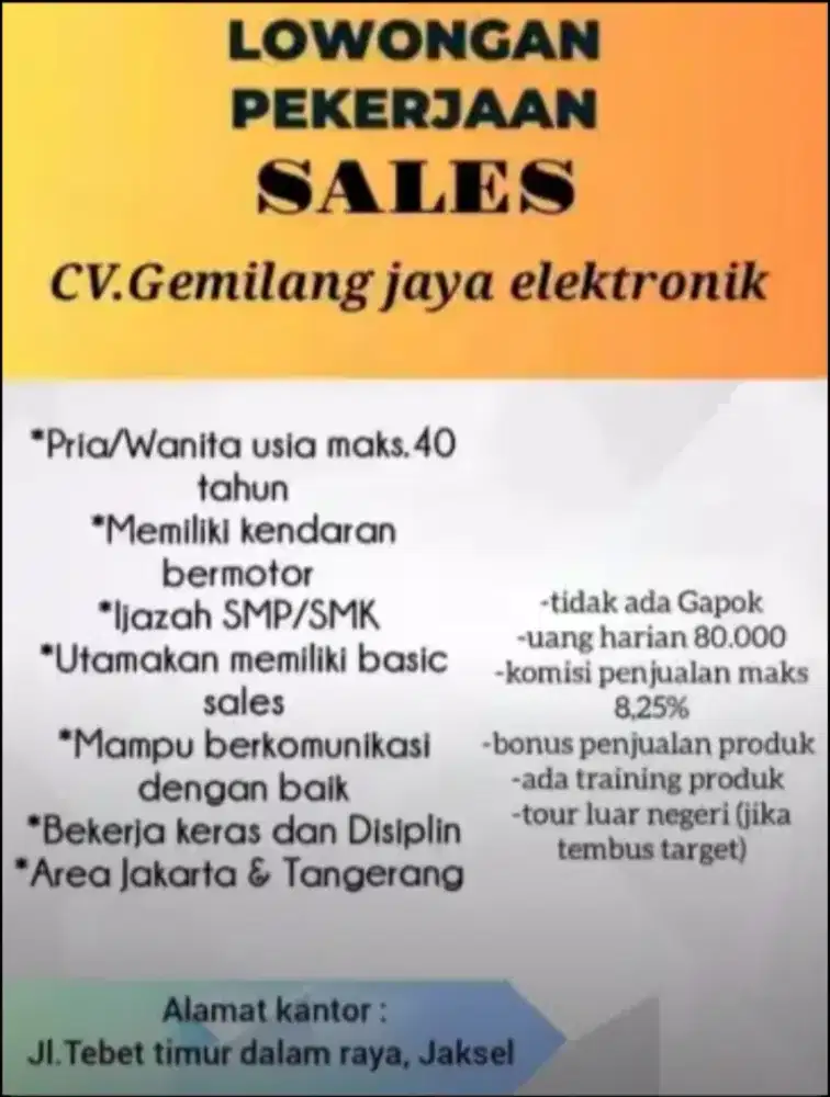 Sales elektronik dan furniture