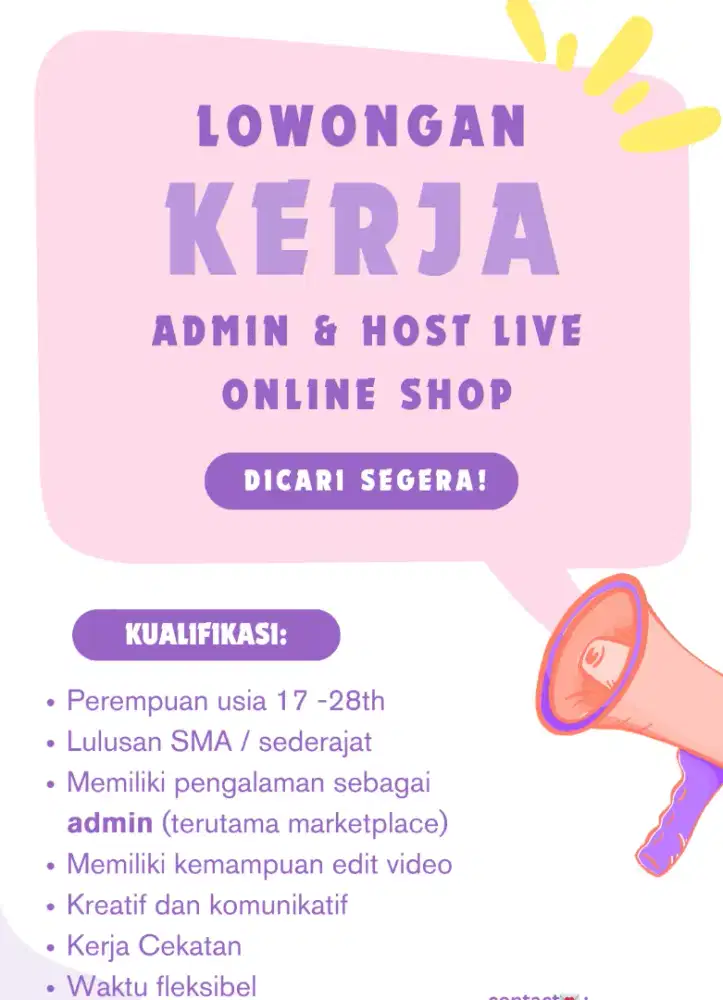 DICARI ADMIN OLSHOP DAN HOST LIVE