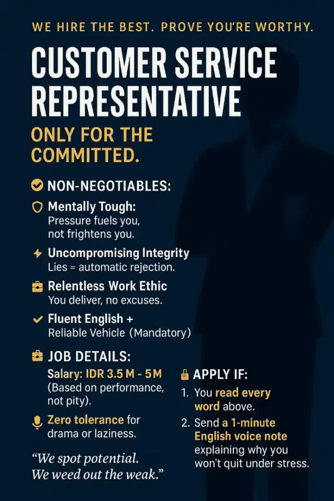 (JOB VACANCY) CUSTOMER SERVICE REPRESENTATIVE LOKER LOWONGAN KERJA