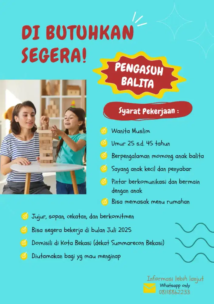 Dibutuhkan Segera Pengasuh Anak Balita