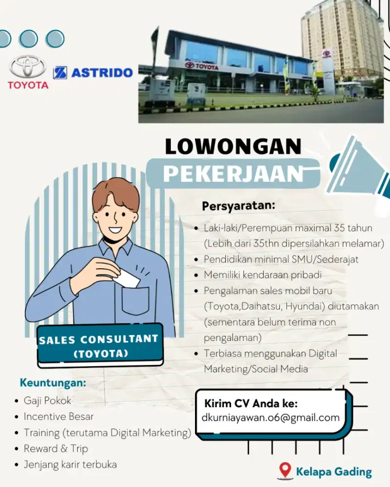 Dibutuhkan Sales Consultant Brand Toyota
