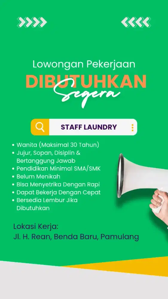 Butuh Karyawan Laundry WANITA yang SERIUS MAU KERJA